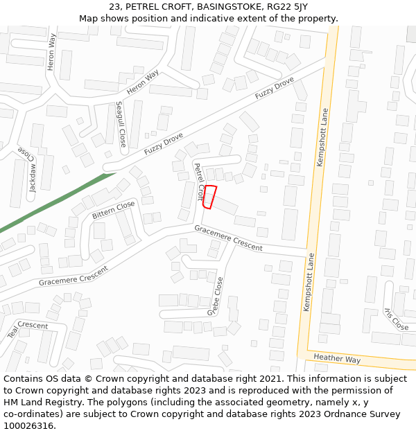 23, PETREL CROFT, BASINGSTOKE, RG22 5JY: Location map and indicative extent of plot