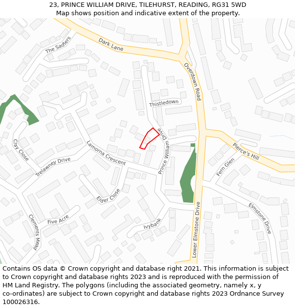 23, PRINCE WILLIAM DRIVE, TILEHURST, READING, RG31 5WD: Location map and indicative extent of plot