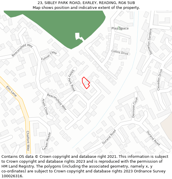 23, SIBLEY PARK ROAD, EARLEY, READING, RG6 5UB: Location map and indicative extent of plot