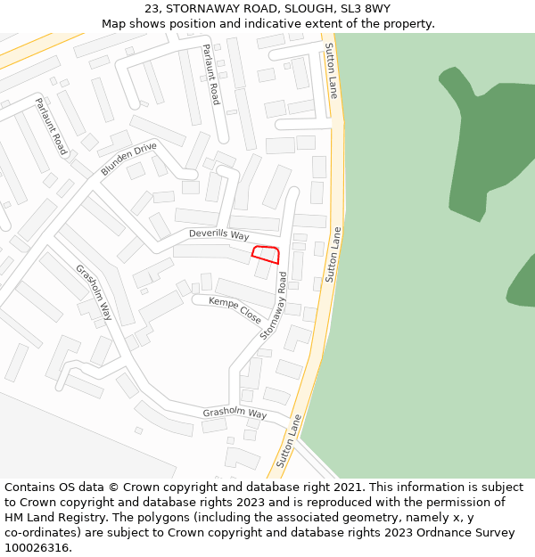 23, STORNAWAY ROAD, SLOUGH, SL3 8WY: Location map and indicative extent of plot