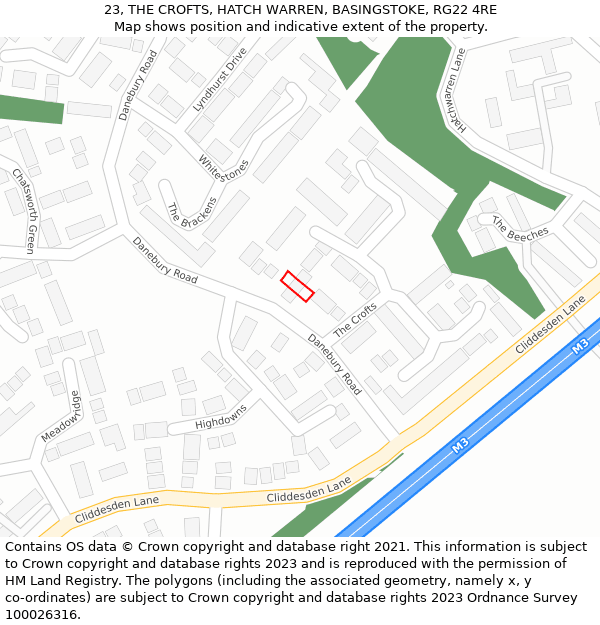 23, THE CROFTS, HATCH WARREN, BASINGSTOKE, RG22 4RE: Location map and indicative extent of plot