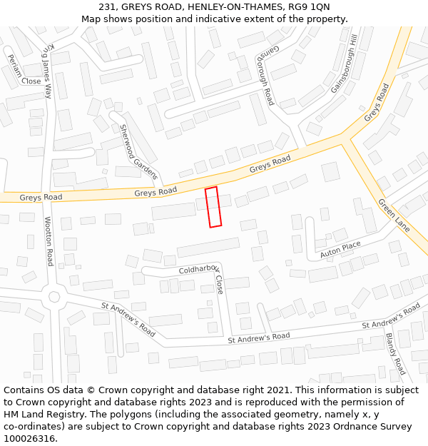 231, GREYS ROAD, HENLEY-ON-THAMES, RG9 1QN: Location map and indicative extent of plot