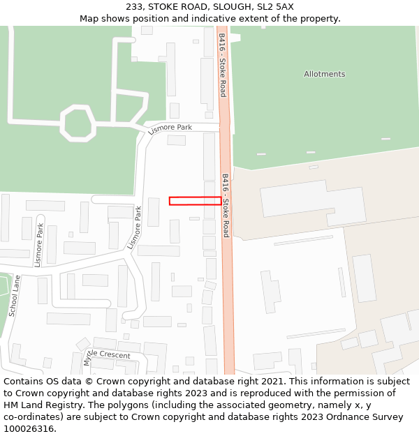 233, STOKE ROAD, SLOUGH, SL2 5AX: Location map and indicative extent of plot