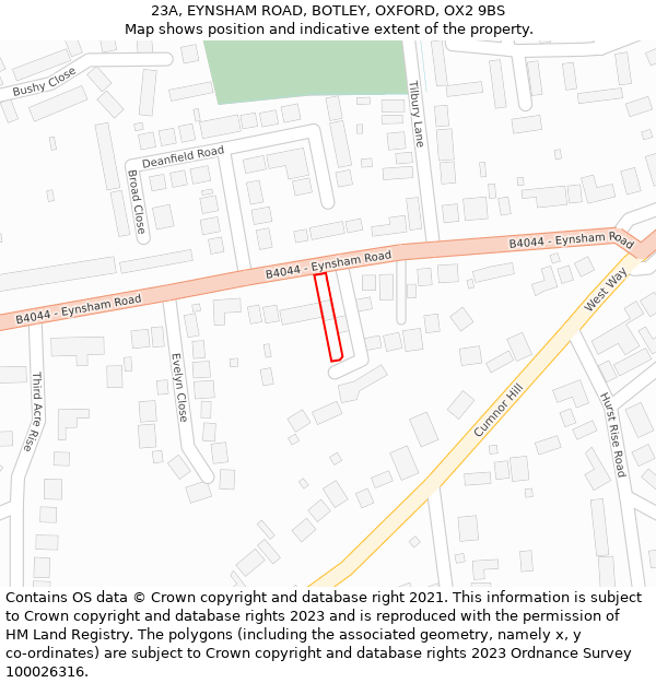 23A, EYNSHAM ROAD, BOTLEY, OXFORD, OX2 9BS: Location map and indicative extent of plot