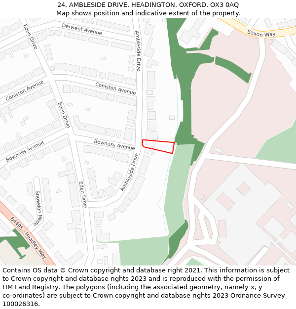 24, AMBLESIDE DRIVE, HEADINGTON, OXFORD, OX3 0AQ: Location map and indicative extent of plot