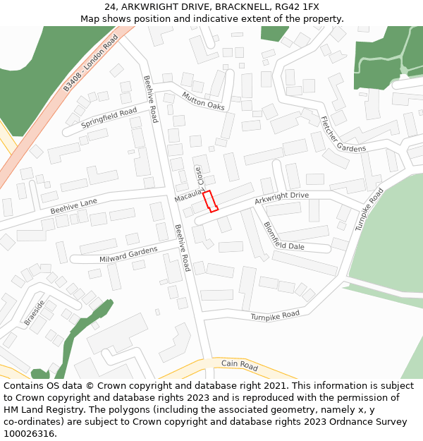 24, ARKWRIGHT DRIVE, BRACKNELL, RG42 1FX: Location map and indicative extent of plot
