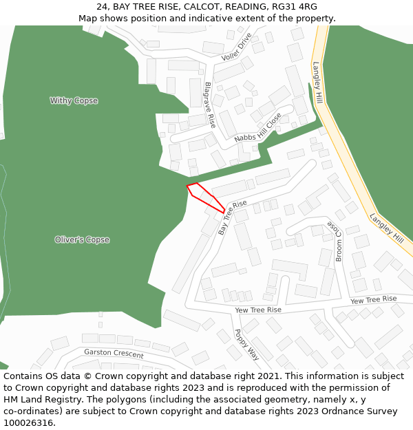 24, BAY TREE RISE, CALCOT, READING, RG31 4RG: Location map and indicative extent of plot