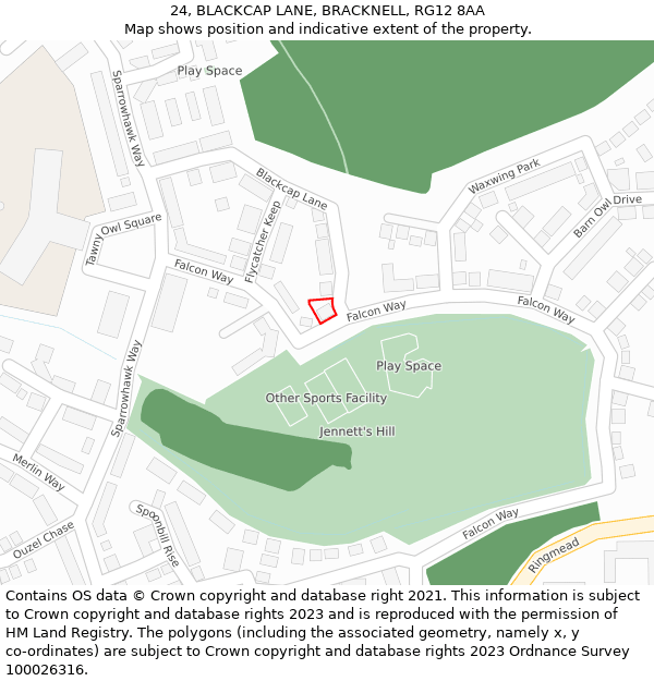 24, BLACKCAP LANE, BRACKNELL, RG12 8AA: Location map and indicative extent of plot