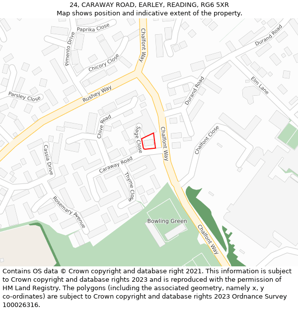 24, CARAWAY ROAD, EARLEY, READING, RG6 5XR: Location map and indicative extent of plot