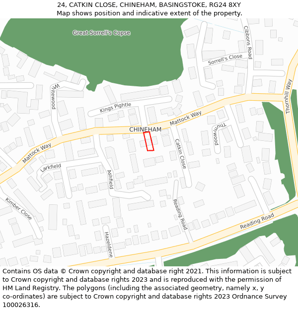 24, CATKIN CLOSE, CHINEHAM, BASINGSTOKE, RG24 8XY: Location map and indicative extent of plot