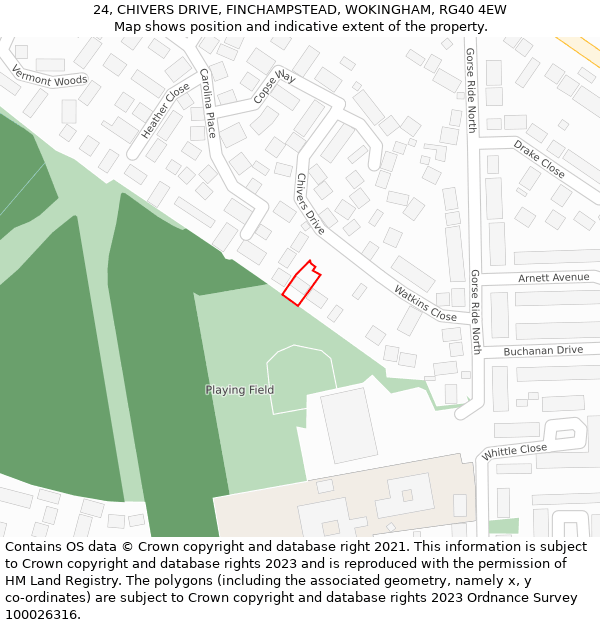 24, CHIVERS DRIVE, FINCHAMPSTEAD, WOKINGHAM, RG40 4EW: Location map and indicative extent of plot