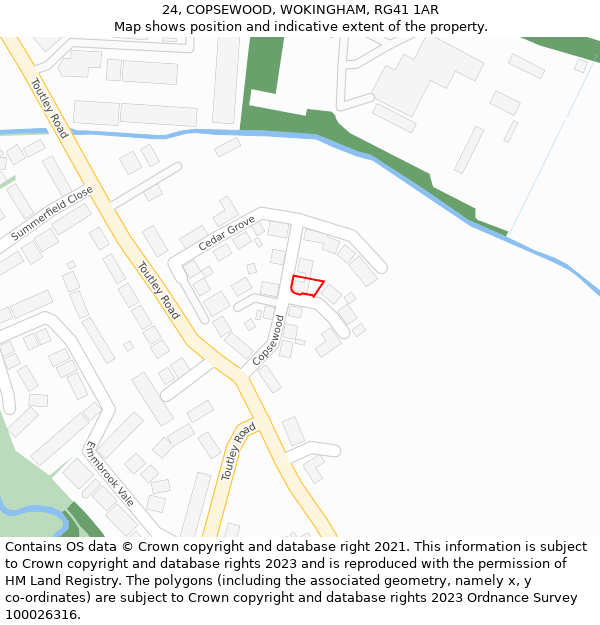 24, COPSEWOOD, WOKINGHAM, RG41 1AR: Location map and indicative extent of plot