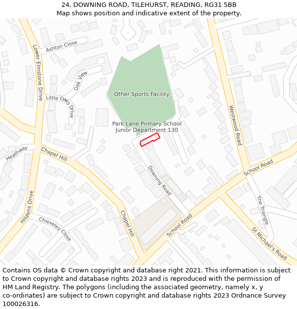 24, DOWNING ROAD, TILEHURST, READING, RG31 5BB: Location map and indicative extent of plot