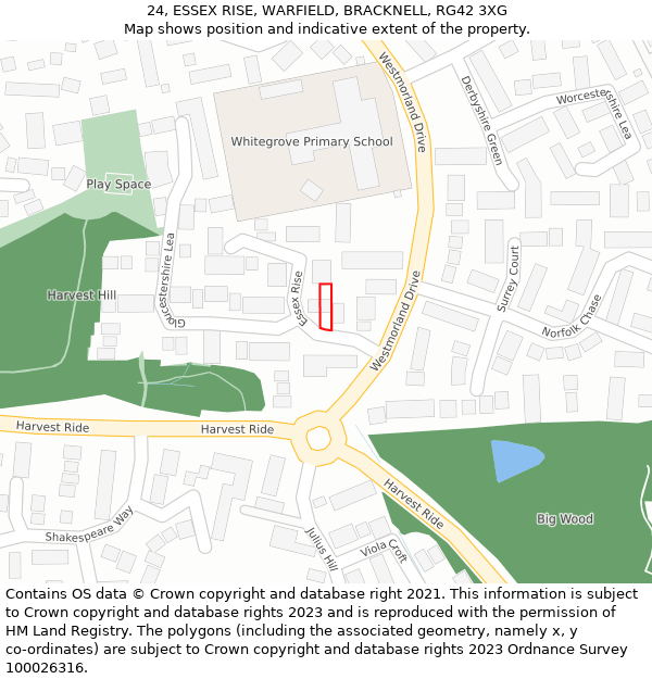 24, ESSEX RISE, WARFIELD, BRACKNELL, RG42 3XG: Location map and indicative extent of plot