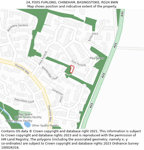 24, FOXS FURLONG, CHINEHAM, BASINGSTOKE, RG24 8WN: Location map and indicative extent of plot