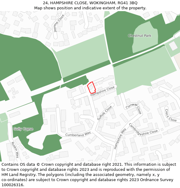 24, HAMPSHIRE CLOSE, WOKINGHAM, RG41 3BQ: Location map and indicative extent of plot
