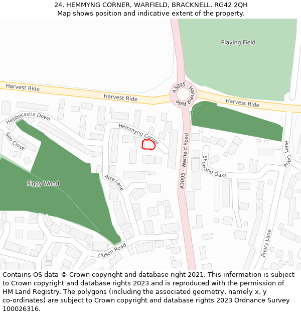 24, HEMMYNG CORNER, WARFIELD, BRACKNELL, RG42 2QH: Location map and indicative extent of plot