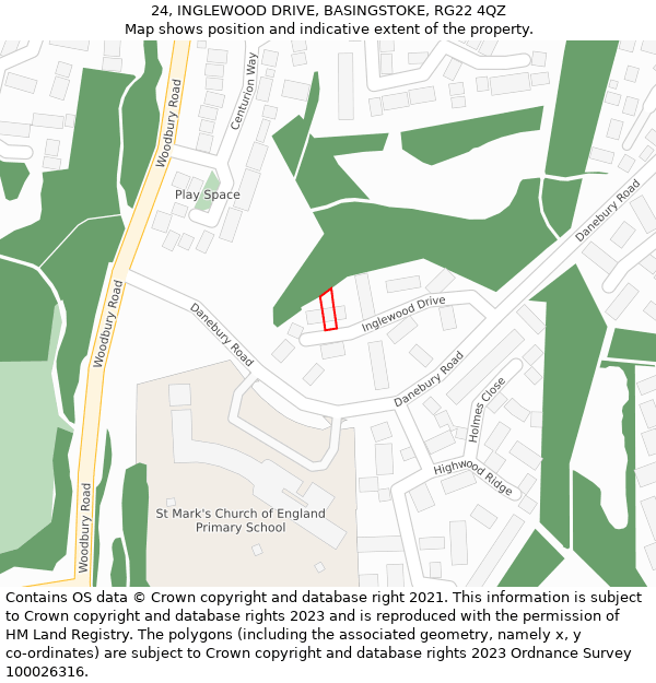 24, INGLEWOOD DRIVE, BASINGSTOKE, RG22 4QZ: Location map and indicative extent of plot