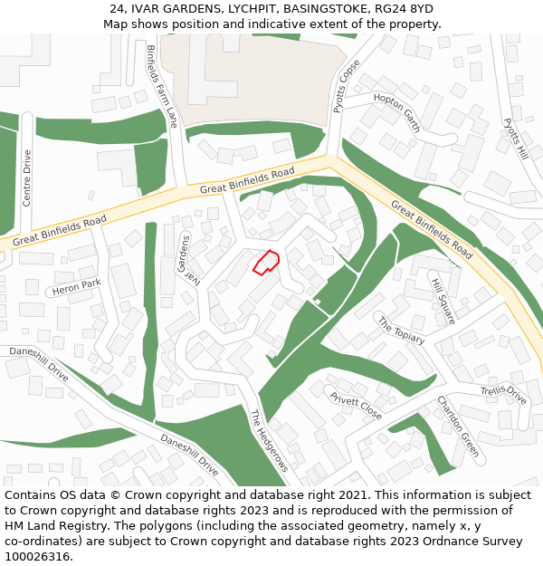 24, IVAR GARDENS, LYCHPIT, BASINGSTOKE, RG24 8YD: Location map and indicative extent of plot