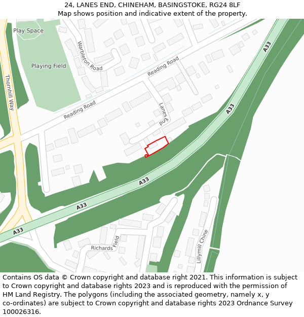 24, LANES END, CHINEHAM, BASINGSTOKE, RG24 8LF: Location map and indicative extent of plot