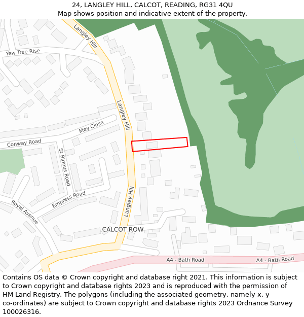 24, LANGLEY HILL, CALCOT, READING, RG31 4QU: Location map and indicative extent of plot