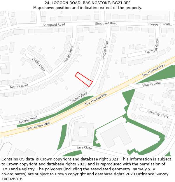 24, LOGGON ROAD, BASINGSTOKE, RG21 3PF: Location map and indicative extent of plot