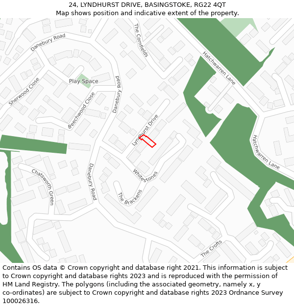 24, LYNDHURST DRIVE, BASINGSTOKE, RG22 4QT: Location map and indicative extent of plot