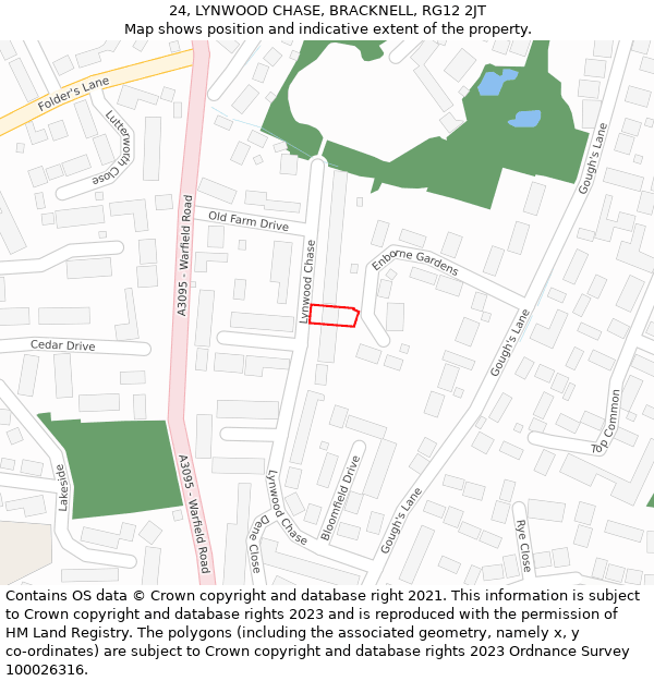 24, LYNWOOD CHASE, BRACKNELL, RG12 2JT: Location map and indicative extent of plot