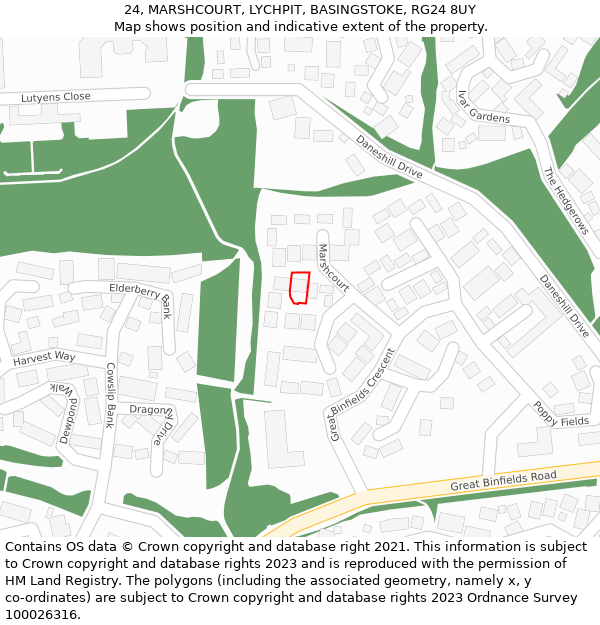 24, MARSHCOURT, LYCHPIT, BASINGSTOKE, RG24 8UY: Location map and indicative extent of plot