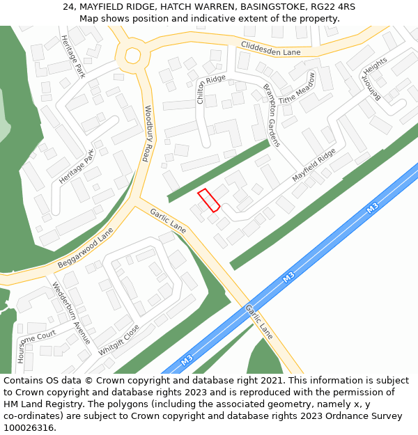 24, MAYFIELD RIDGE, HATCH WARREN, BASINGSTOKE, RG22 4RS: Location map and indicative extent of plot