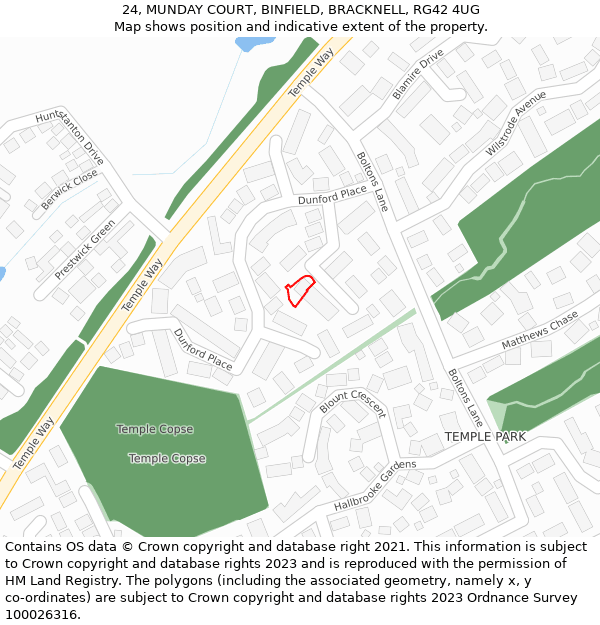 24, MUNDAY COURT, BINFIELD, BRACKNELL, RG42 4UG: Location map and indicative extent of plot