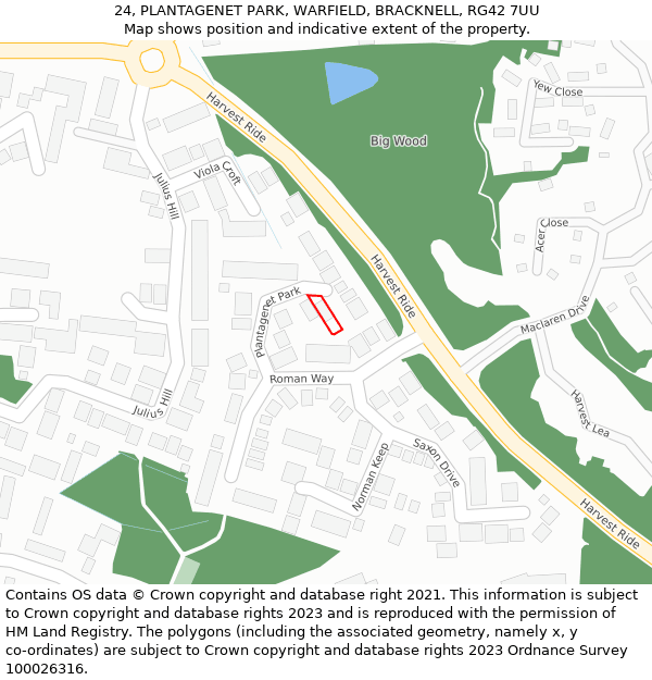 24, PLANTAGENET PARK, WARFIELD, BRACKNELL, RG42 7UU: Location map and indicative extent of plot