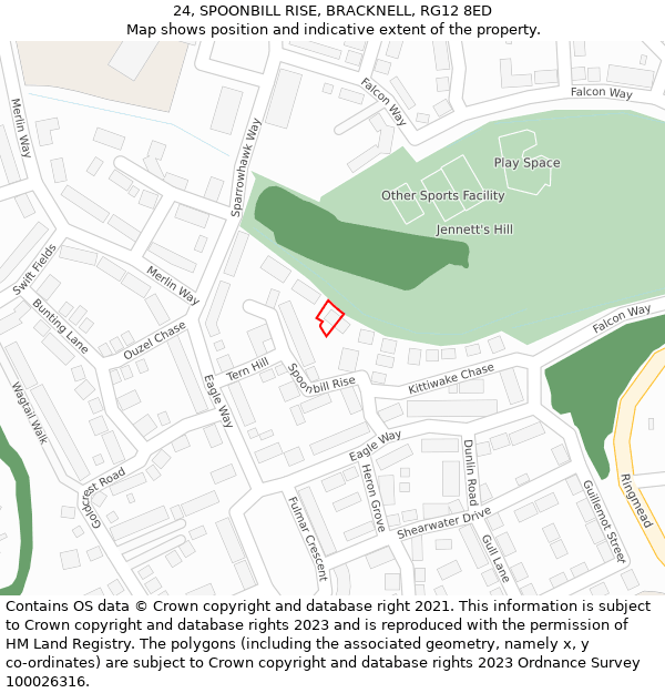 24, SPOONBILL RISE, BRACKNELL, RG12 8ED: Location map and indicative extent of plot