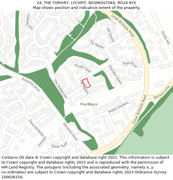 24, THE TOPIARY, LYCHPIT, BASINGSTOKE, RG24 8YX: Location map and indicative extent of plot