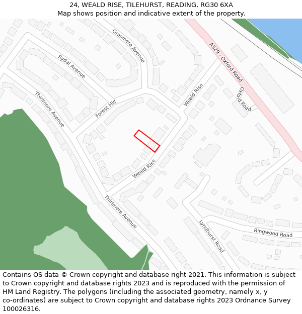 24, WEALD RISE, TILEHURST, READING, RG30 6XA: Location map and indicative extent of plot