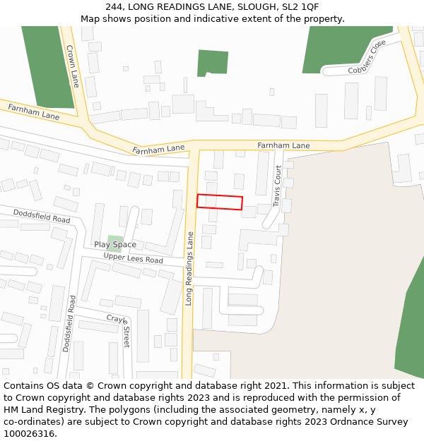244, LONG READINGS LANE, SLOUGH, SL2 1QF: Location map and indicative extent of plot