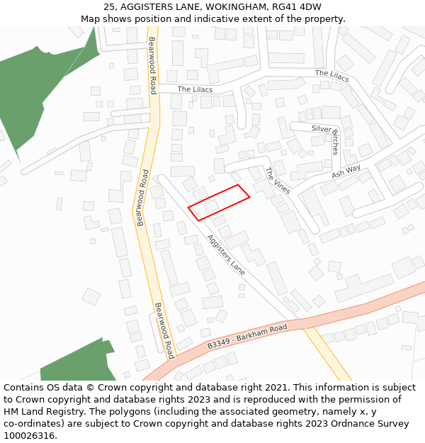 25, AGGISTERS LANE, WOKINGHAM, RG41 4DW: Location map and indicative extent of plot
