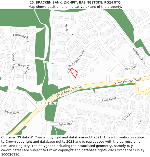 25, BRACKEN BANK, LYCHPIT, BASINGSTOKE, RG24 8TQ: Location map and indicative extent of plot