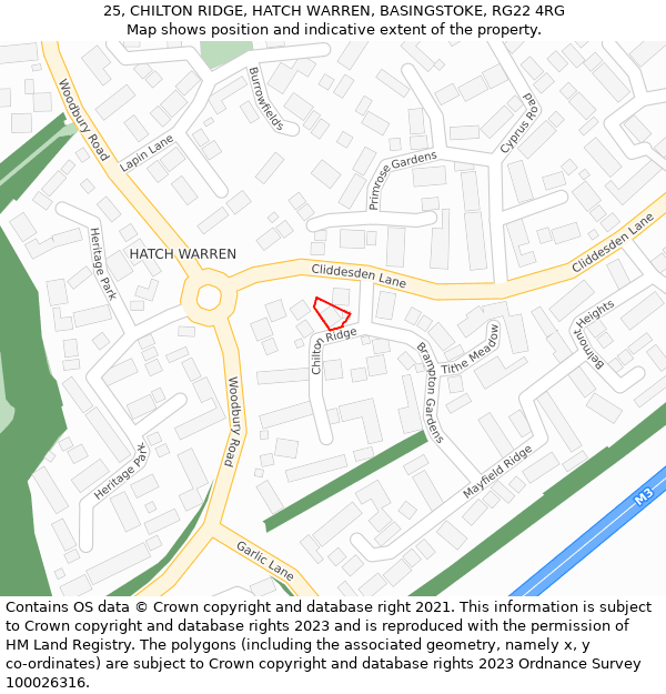 25, CHILTON RIDGE, HATCH WARREN, BASINGSTOKE, RG22 4RG: Location map and indicative extent of plot