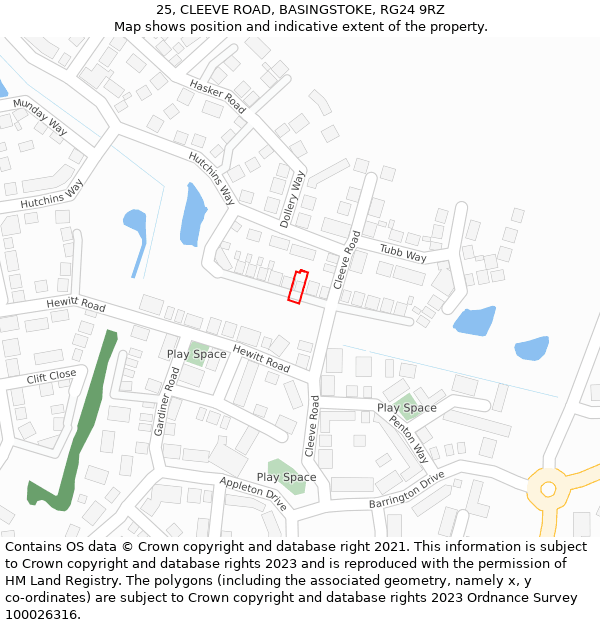 25, CLEEVE ROAD, BASINGSTOKE, RG24 9RZ: Location map and indicative extent of plot