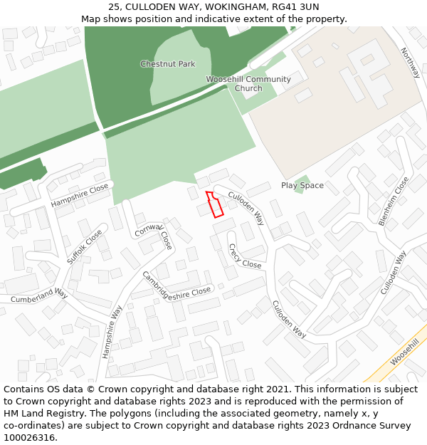 25, CULLODEN WAY, WOKINGHAM, RG41 3UN: Location map and indicative extent of plot