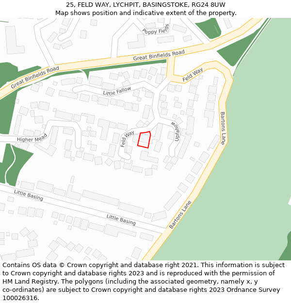 25, FELD WAY, LYCHPIT, BASINGSTOKE, RG24 8UW: Location map and indicative extent of plot