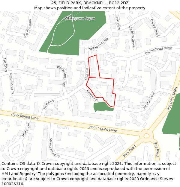 25, FIELD PARK, BRACKNELL, RG12 2DZ: Location map and indicative extent of plot