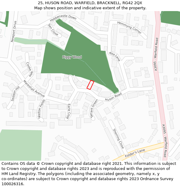 25, HUSON ROAD, WARFIELD, BRACKNELL, RG42 2QX: Location map and indicative extent of plot