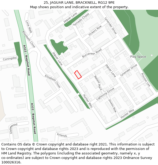 25, JAGUAR LANE, BRACKNELL, RG12 9PE: Location map and indicative extent of plot