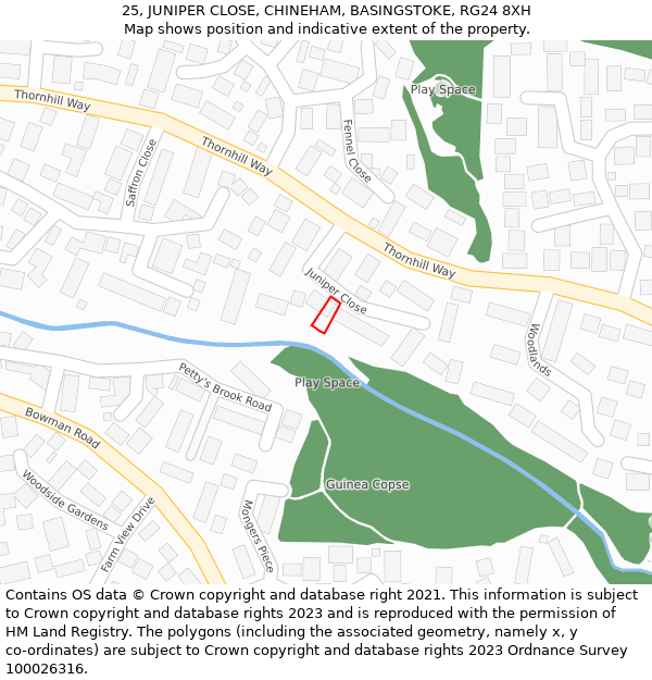 25, JUNIPER CLOSE, CHINEHAM, BASINGSTOKE, RG24 8XH: Location map and indicative extent of plot