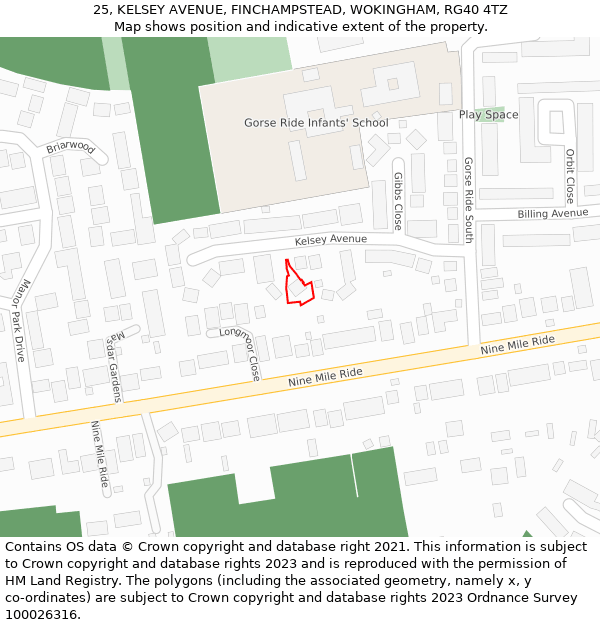 25, KELSEY AVENUE, FINCHAMPSTEAD, WOKINGHAM, RG40 4TZ: Location map and indicative extent of plot