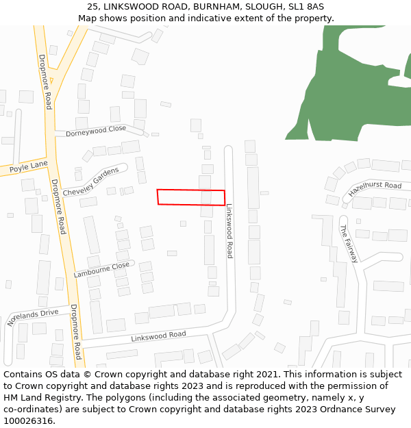 25, LINKSWOOD ROAD, BURNHAM, SLOUGH, SL1 8AS: Location map and indicative extent of plot