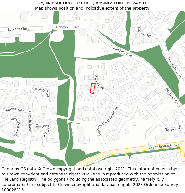 25, MARSHCOURT, LYCHPIT, BASINGSTOKE, RG24 8UY: Location map and indicative extent of plot