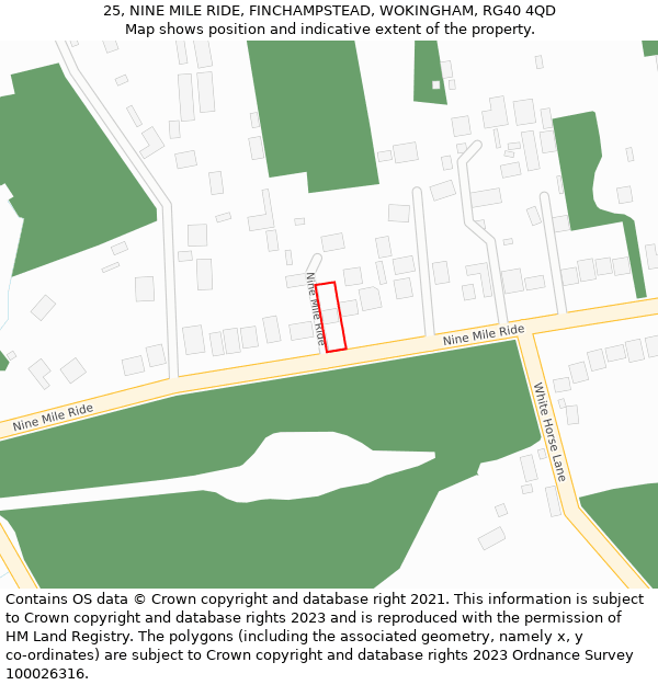 25, NINE MILE RIDE, FINCHAMPSTEAD, WOKINGHAM, RG40 4QD: Location map and indicative extent of plot